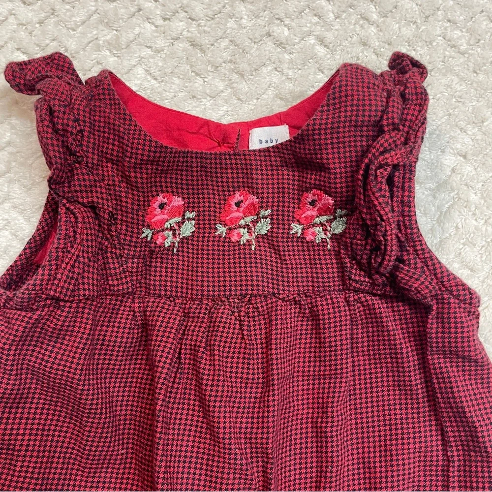 Baby‎ Gap Red Black Houndstooth Embroidered Flutter One-Piece 6-9 months